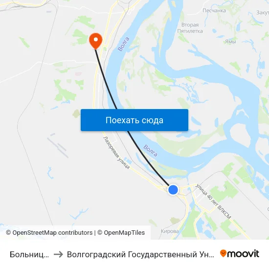 Больница №22 to Волгоградский Государственный Университет "" Волгу"" map