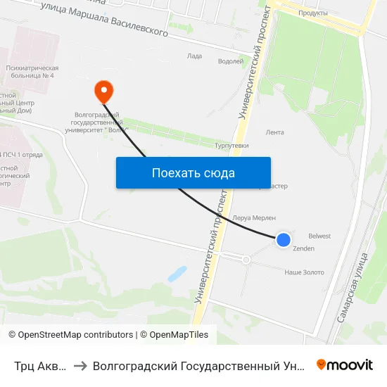 Трц Акварель to Волгоградский Государственный Университет "" Волгу"" map