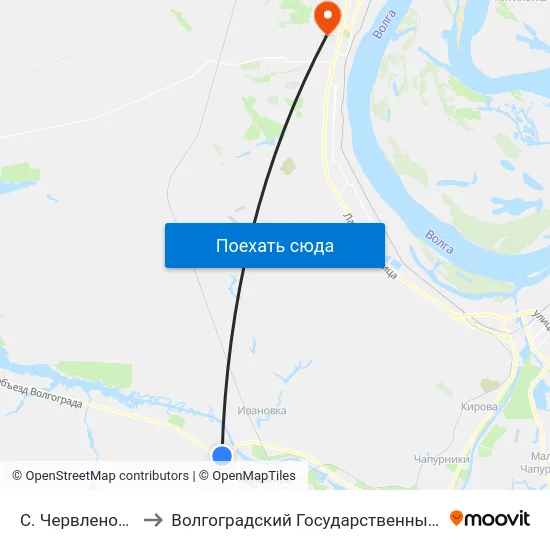 С. Червленое (Поворот) to Волгоградский Государственный Университет "" Волгу"" map