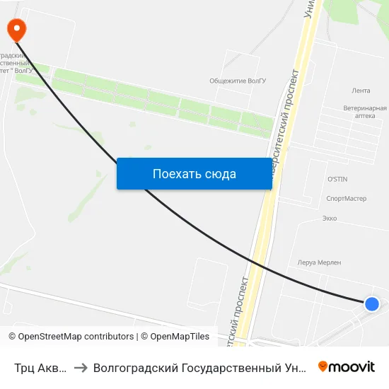 Трц Акварель to Волгоградский Государственный Университет "" Волгу"" map