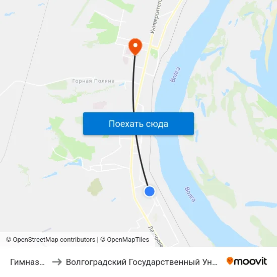 Гимназия №9 to Волгоградский Государственный Университет "" Волгу"" map