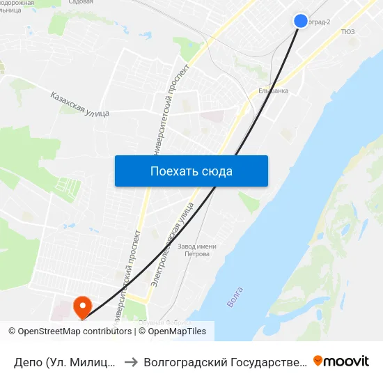 Депо (Ул. Милиционера Буханцева) to Волгоградский Государственный Университет "" Волгу"" map