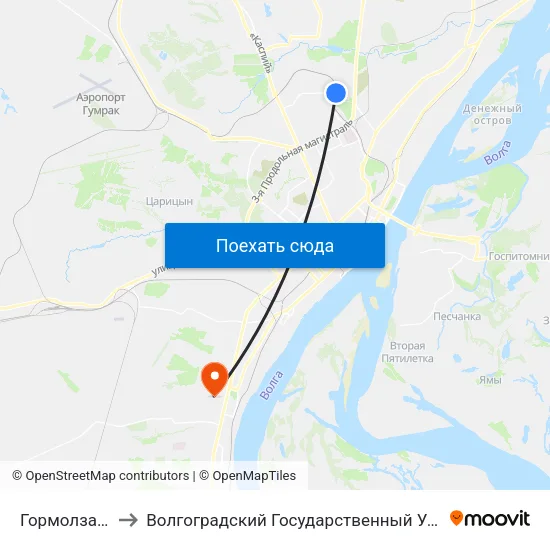 Гормолзавод №3 to Волгоградский Государственный Университет "" Волгу"" map