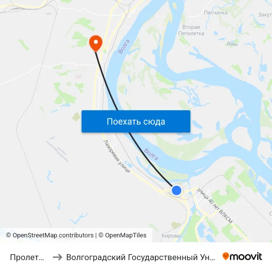 Пролетарская to Волгоградский Государственный Университет "" Волгу"" map