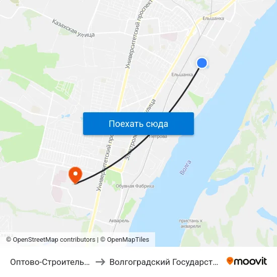 Оптово-Строительный Рынок На Тулака to Волгоградский Государственный Университет "" Волгу"" map