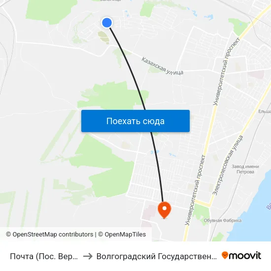 Почта (Пос. Верхняя Ельшанка) to Волгоградский Государственный Университет "" Волгу"" map