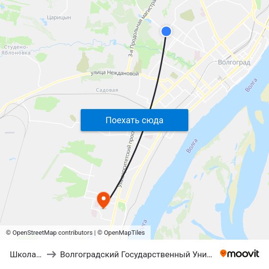 Школа №36 to Волгоградский Государственный Университет "" Волгу"" map