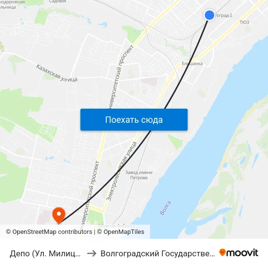 Депо (Ул. Милиционера Буханцева) to Волгоградский Государственный Университет "" Волгу"" map