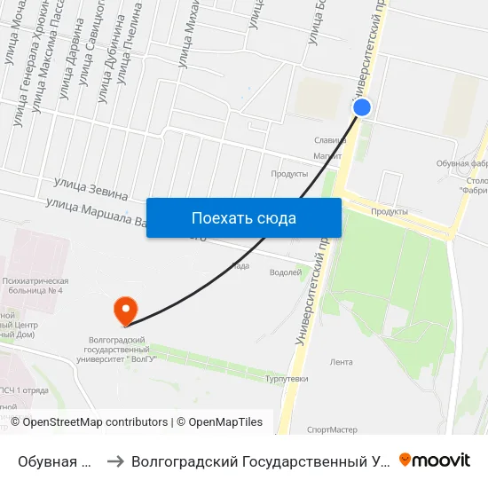 Обувная Фабрика to Волгоградский Государственный Университет "" Волгу"" map