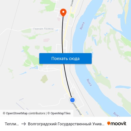 Тепличная to Волгоградский Государственный Университет "" Волгу"" map