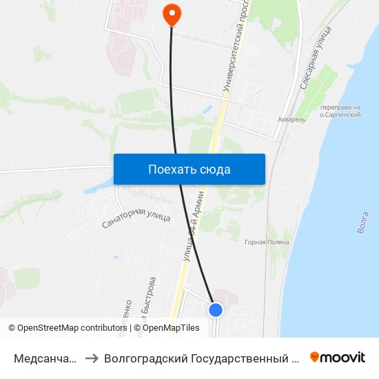 Медсанчасть №40 to Волгоградский Государственный Университет "" Волгу"" map