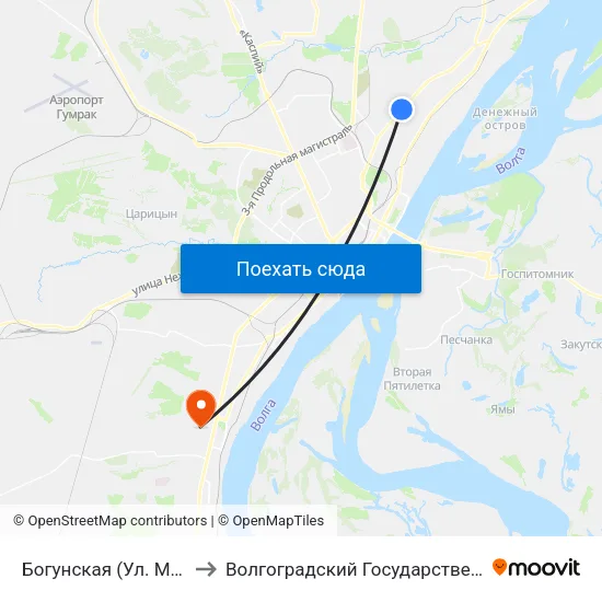 Богунская (Ул. Маршала Еременко) to Волгоградский Государственный Университет "" Волгу"" map