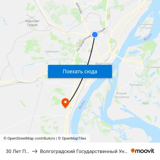 30 Лет Победы to Волгоградский Государственный Университет "" Волгу"" map