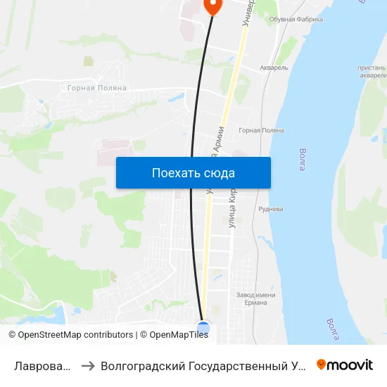 Лавровая Балка to Волгоградский Государственный Университет "" Волгу"" map