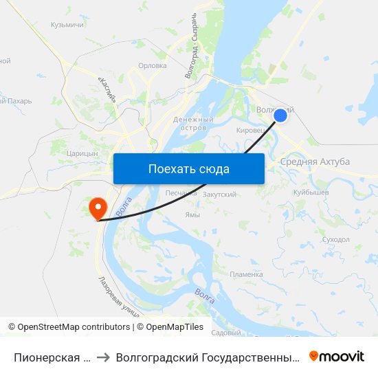 Пионерская (Ул. Мира) to Волгоградский Государственный Университет "" Волгу"" map