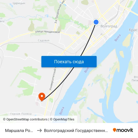 Маршала Рокоссовского to Волгоградский Государственный Университет "" Волгу"" map