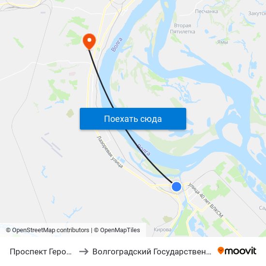 Проспект Героев Сталинграда to Волгоградский Государственный Университет "" Волгу"" map