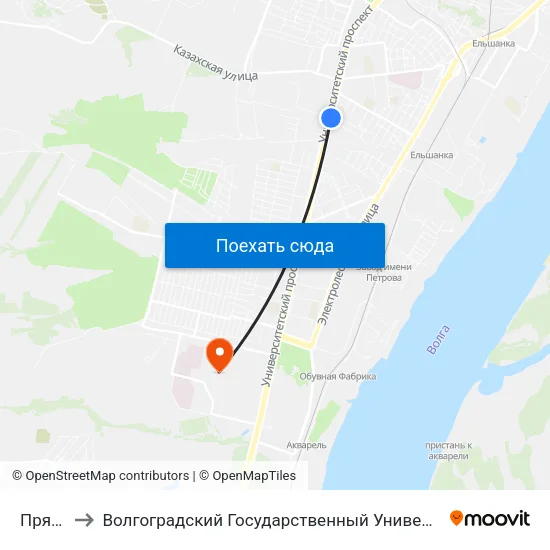 Прямая to Волгоградский Государственный Университет "" Волгу"" map