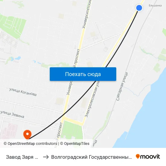 Завод Заря Волгограда to Волгоградский Государственный Университет "" Волгу"" map