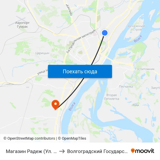 Магазин Радеж (Ул. 39 Гвардейской Дивизии) to Волгоградский Государственный Университет "" Волгу"" map