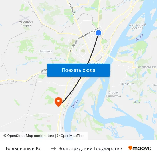 Больничный Комплекс (Конечная) to Волгоградский Государственный Университет "" Волгу"" map