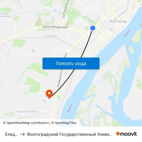 Елецкая to Волгоградский Государственный Университет "" Волгу"" map