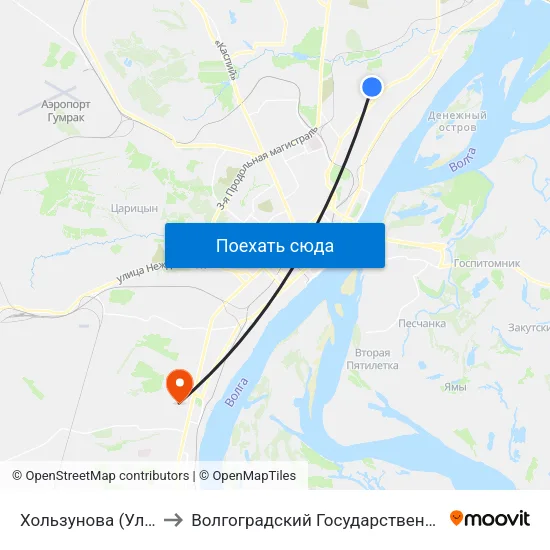Хользунова (Ул. Верхоянская) to Волгоградский Государственный Университет "" Волгу"" map