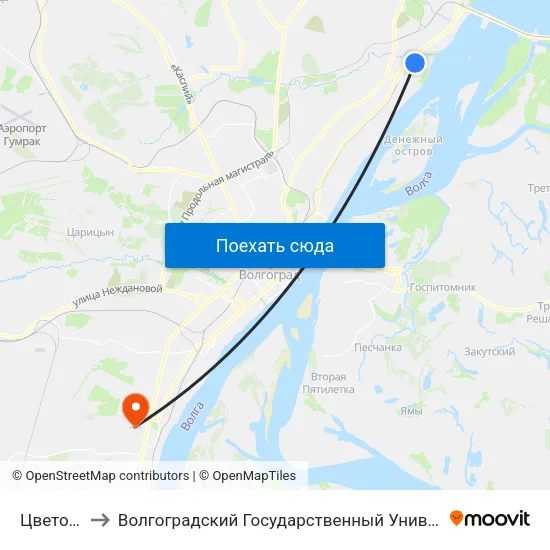 Цветочная to Волгоградский Государственный Университет "" Волгу"" map
