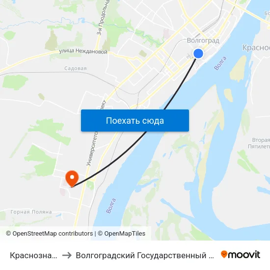 Краснознаменская to Волгоградский Государственный Университет "" Волгу"" map