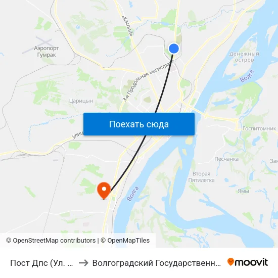 Пост Дпс (Ул. Менделеева) to Волгоградский Государственный Университет "" Волгу"" map