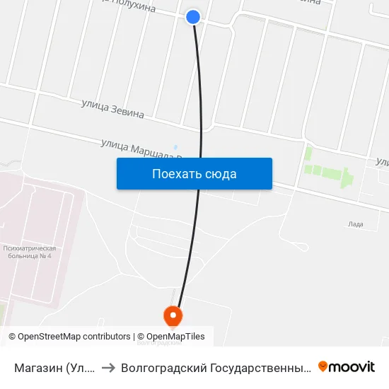 Магазин (Ул. Полухина) to Волгоградский Государственный Университет "" Волгу"" map