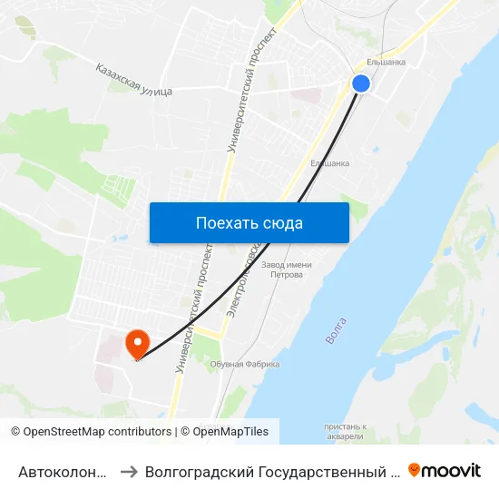 Автоколонна №1537 to Волгоградский Государственный Университет "" Волгу"" map