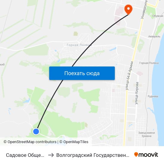 Садовое Общество Берендей to Волгоградский Государственный Университет "" Волгу"" map