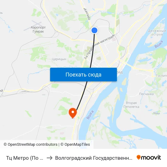 Тц Метро (По Требованию) to Волгоградский Государственный Университет "" Волгу"" map