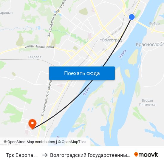 Трк Европа Сити Молл to Волгоградский Государственный Университет "" Волгу"" map