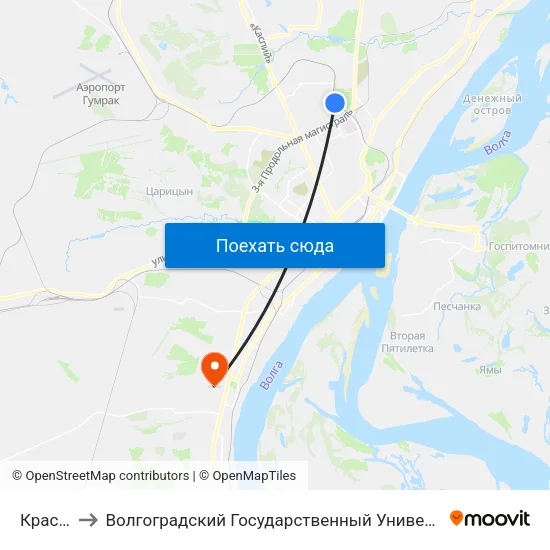 Красная to Волгоградский Государственный Университет "" Волгу"" map