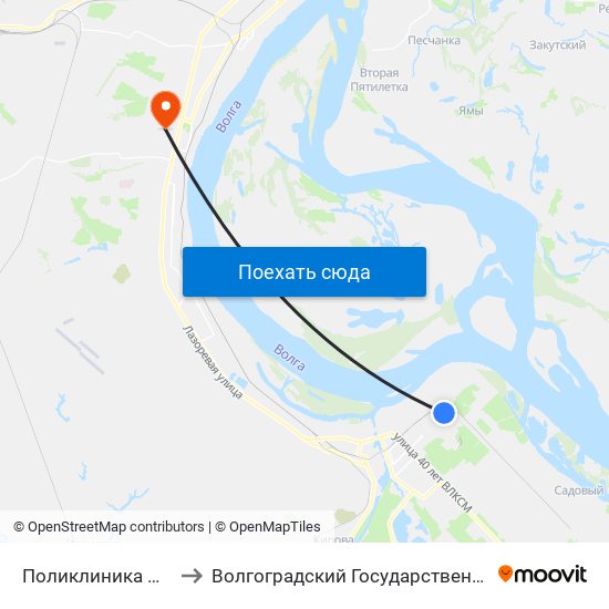 Поликлиника №24 (Конечная) to Волгоградский Государственный Университет "" Волгу"" map