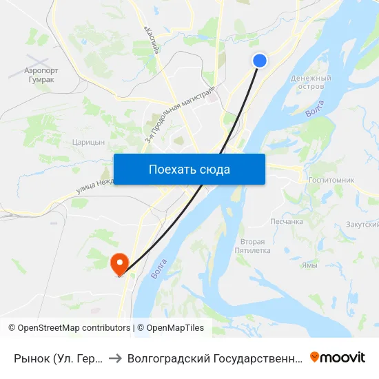 Рынок (Ул. Германа Титова) to Волгоградский Государственный Университет "" Волгу"" map