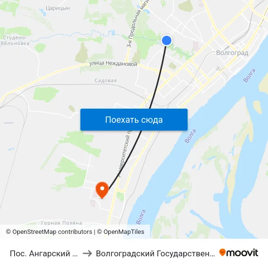 Пос. Ангарский (Ул. Полоненко) to Волгоградский Государственный Университет "" Волгу"" map