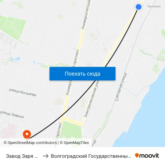 Завод Заря Волгограда to Волгоградский Государственный Университет "" Волгу"" map