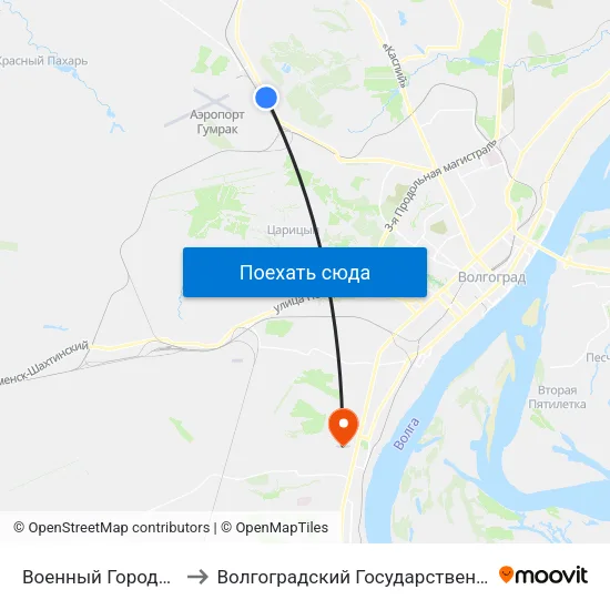 Военный Городок (Пос. Гумрак) to Волгоградский Государственный Университет "" Волгу"" map