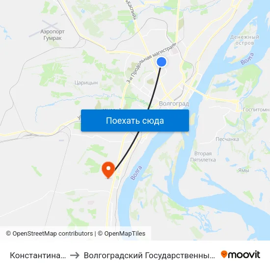 Константина Симонова to Волгоградский Государственный Университет "" Волгу"" map