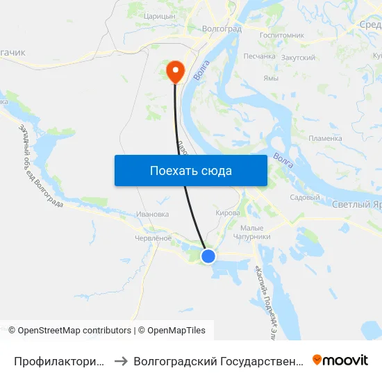 Профилакторий (Пос. Южный) to Волгоградский Государственный Университет "" Волгу"" map