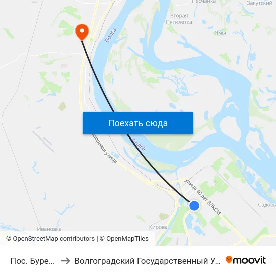 Пос. Буревестник to Волгоградский Государственный Университет "" Волгу"" map