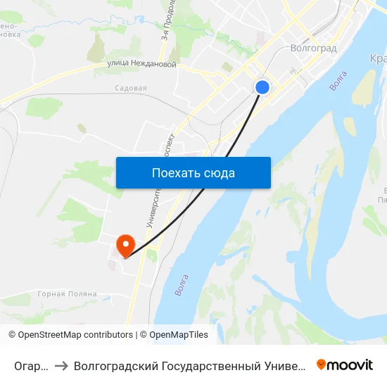Огарёва to Волгоградский Государственный Университет "" Волгу"" map