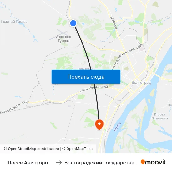 Шоссе Авиаторов (По Требованию) to Волгоградский Государственный Университет "" Волгу"" map