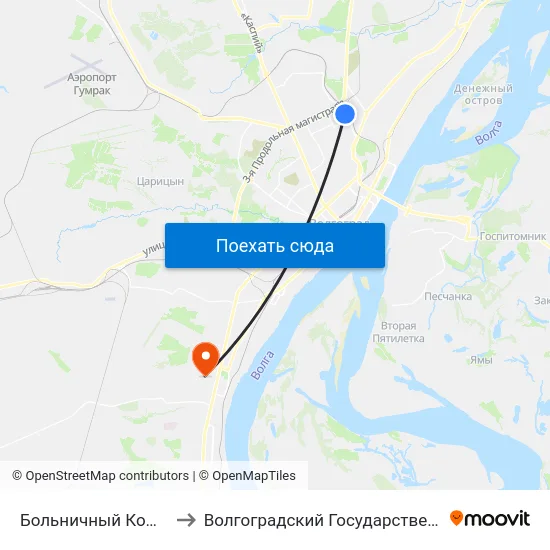 Больничный Комплекс (Конечная) to Волгоградский Государственный Университет "" Волгу"" map