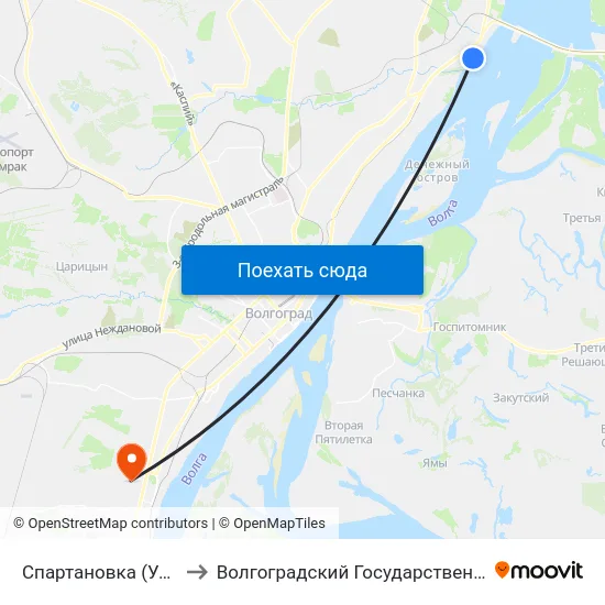 Спартановка (Улица Кастерина) to Волгоградский Государственный Университет "" Волгу"" map