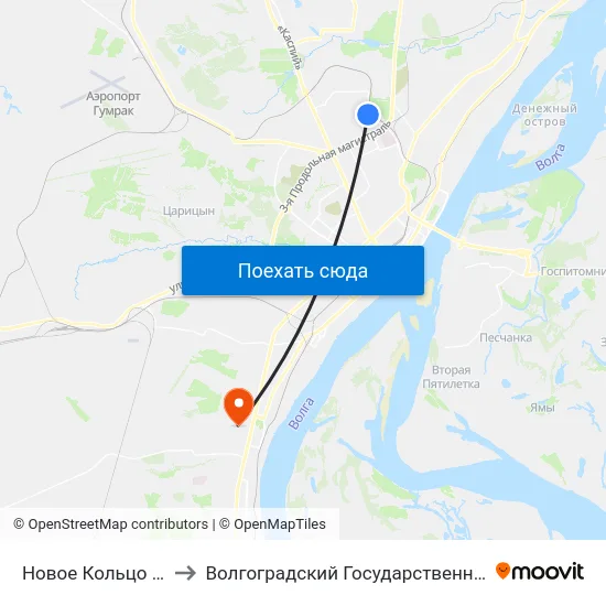 Новое Кольцо (Жилгородок) to Волгоградский Государственный Университет "" Волгу"" map