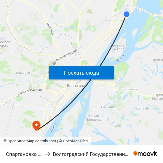 Спартановка (Универсам) to Волгоградский Государственный Университет "" Волгу"" map